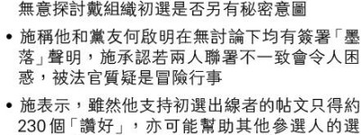 官指撐出線者或共謀 施德來：敗選發帖為好睇