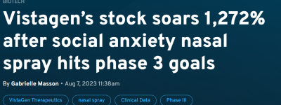 社交恐惧症药物三期临床结果达标，公司股价飙升12倍的背后